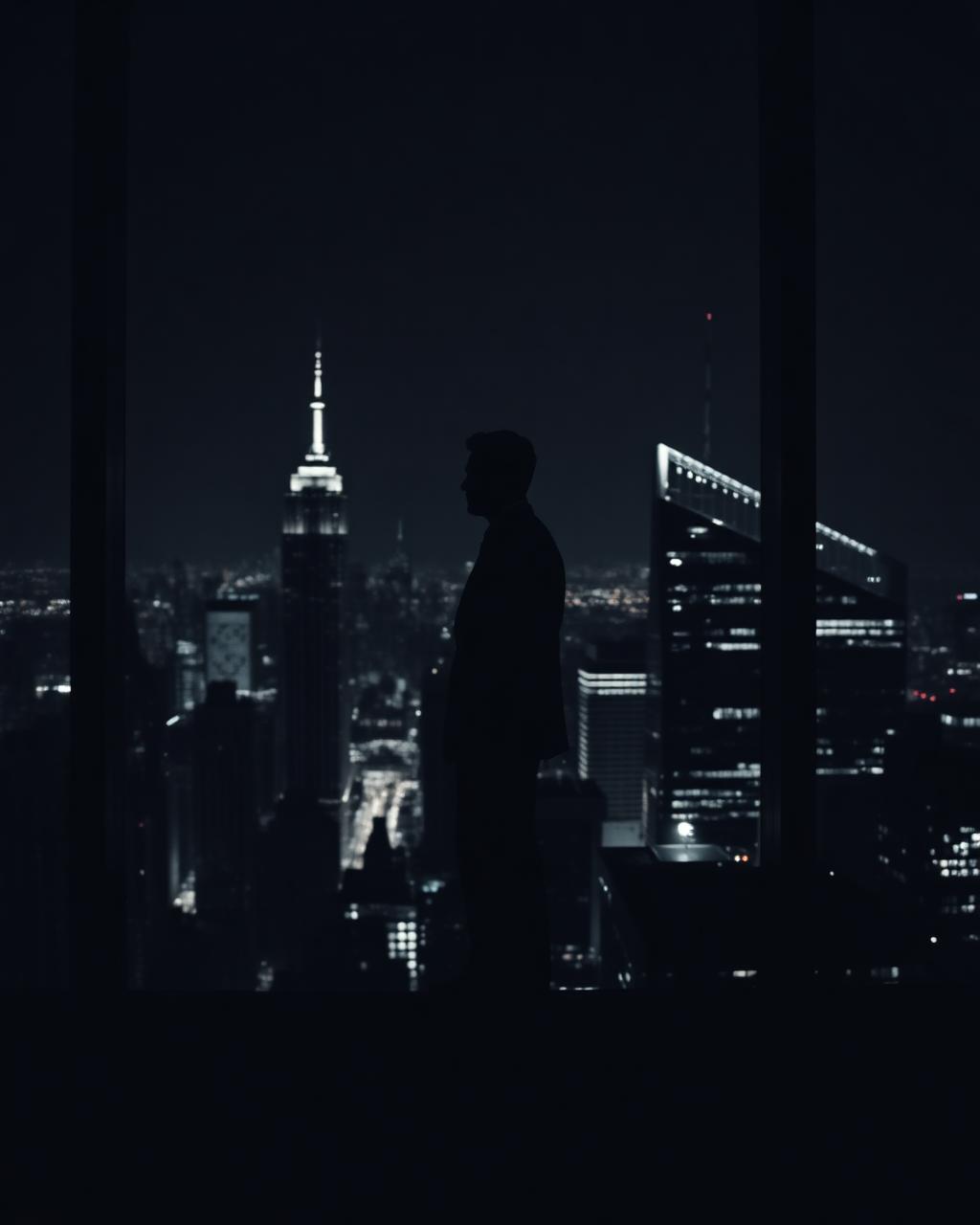 Executive overlooking a nocturnal skyline